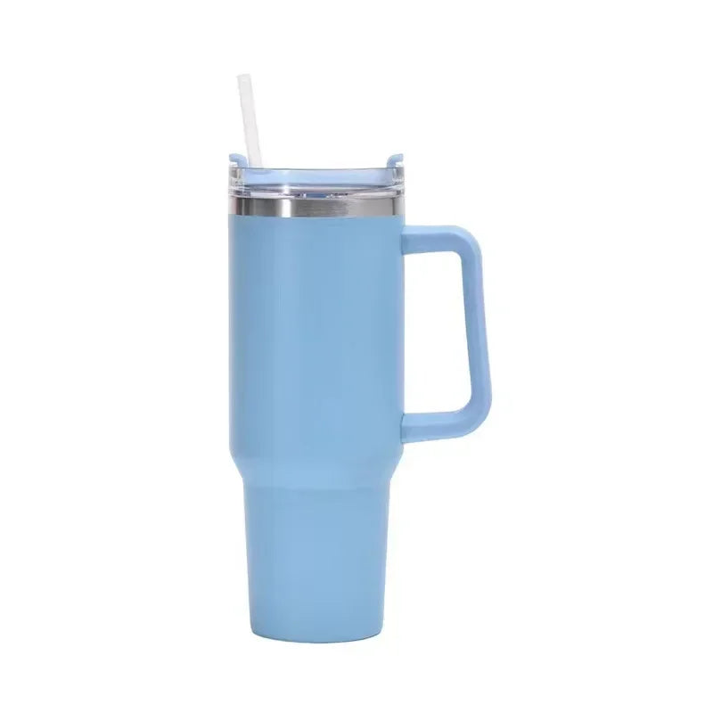 Garrafa de água de aço inoxidável Caneca de café para carro Copo personalizado com alça Tampa Palha Copo térmico a vácuo