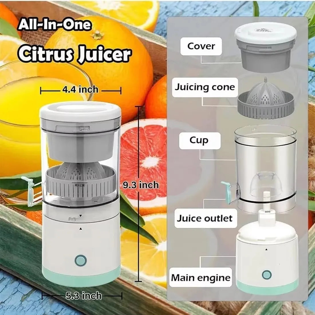 Espremedor elétrico portátil com carregamento USB, liquidificador de frutas, laranja e limão