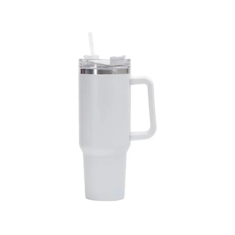 Garrafa de água de aço inoxidável Caneca de café para carro Copo personalizado com alça Tampa Palha Copo térmico a vácuo